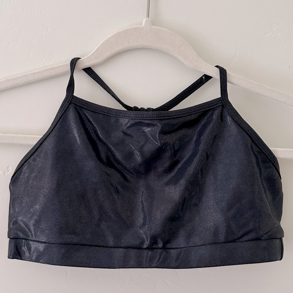 NWOT Onzie Black Holographic Glossy Strappy Sports bra